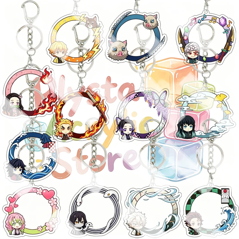 Demon Slayer Character Zenitsu Agatsuma Tengen Uzui Nezuko Kamado Wreath Frame Acrylic Keychain Q Version Anime Backpack Pendant