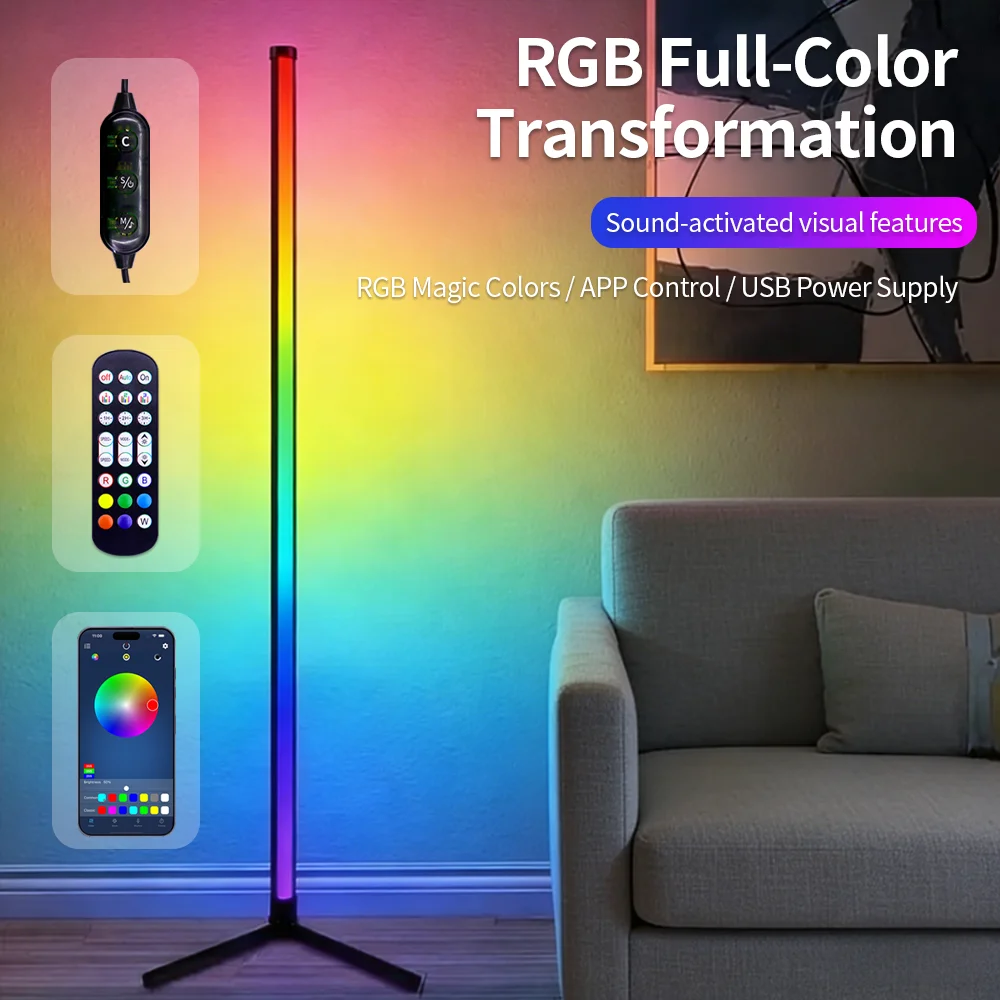 

Диммируемый RGB угловой торшер в скандинавском стиле для спальни, домашнего декора, внутреннего освещения с управлением через приложение и пультом ДУ