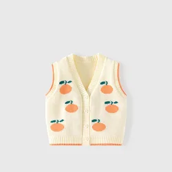 Spring Autumn Little Girls Vest Tangerine Knitted Jacquard Striped Baby Girls Waistwear Cotton Elastic Hem Toddler Girl Knitwear