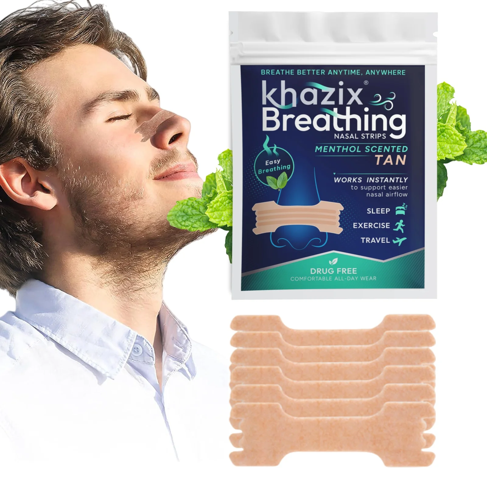 30PCS Menthol Nasal Strips for Easier Breathing, Comfortable Nose Strips for Sleep Exercise Travel Daily Use