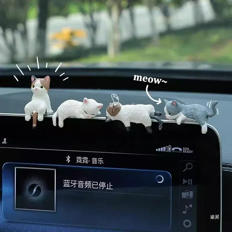 Car decoration Super cute snooze cat car screen small ornament car central control display screen lying doll cartoon decoration