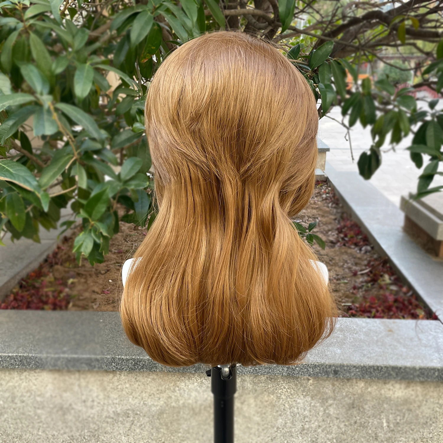Peak Honey Brown 13X4 Synthetic Lace Front Wigs for Women Shoulder Length Mullet Cosplay Wig for Men Half Hand Tied Glueless