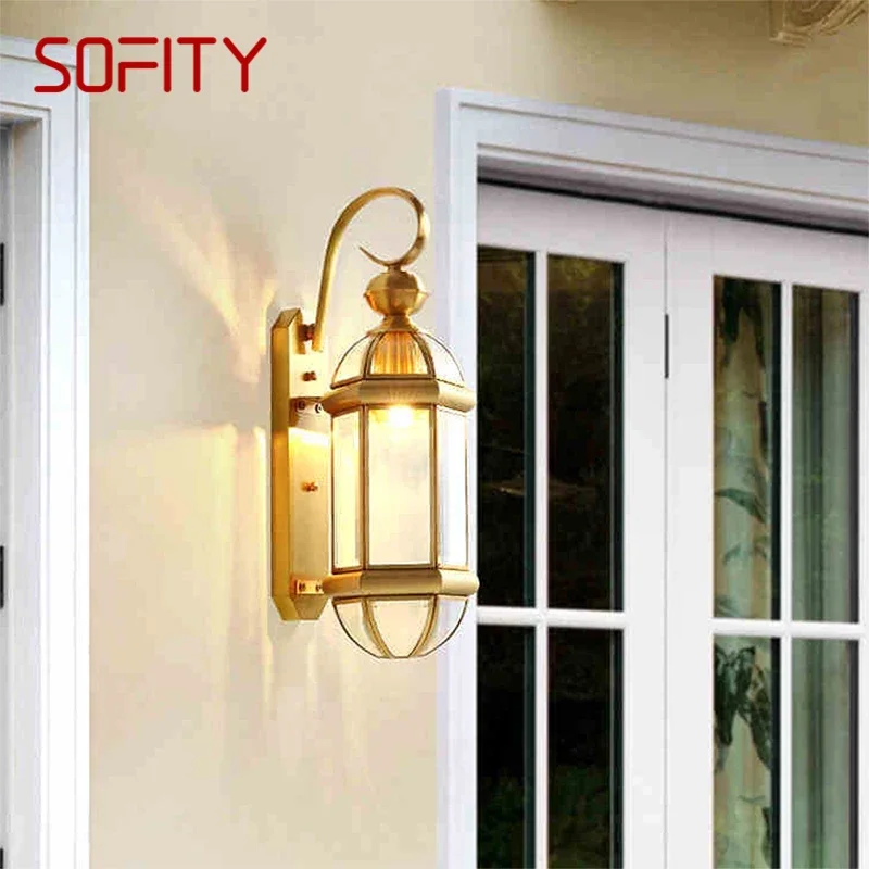 

SOFITY Contemporary Brass Outdoor Wall Lamps Simplicity Waterproof Creative Balcony Hallway Courtyard Villa Gate Hotel