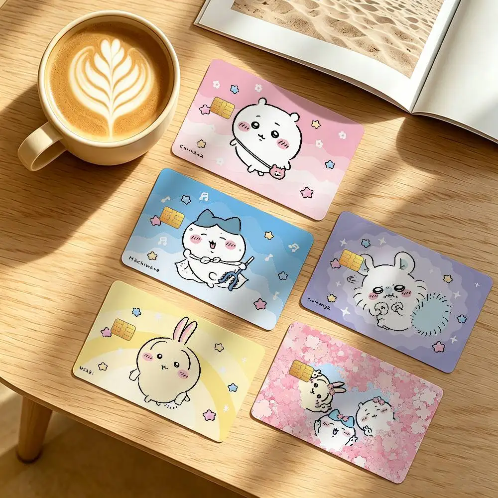 Autocollants de protection pour cartes de crédit et de transport en commun C-Chiikawa, imperméables, décoration de la face de la carte, 4 pièces