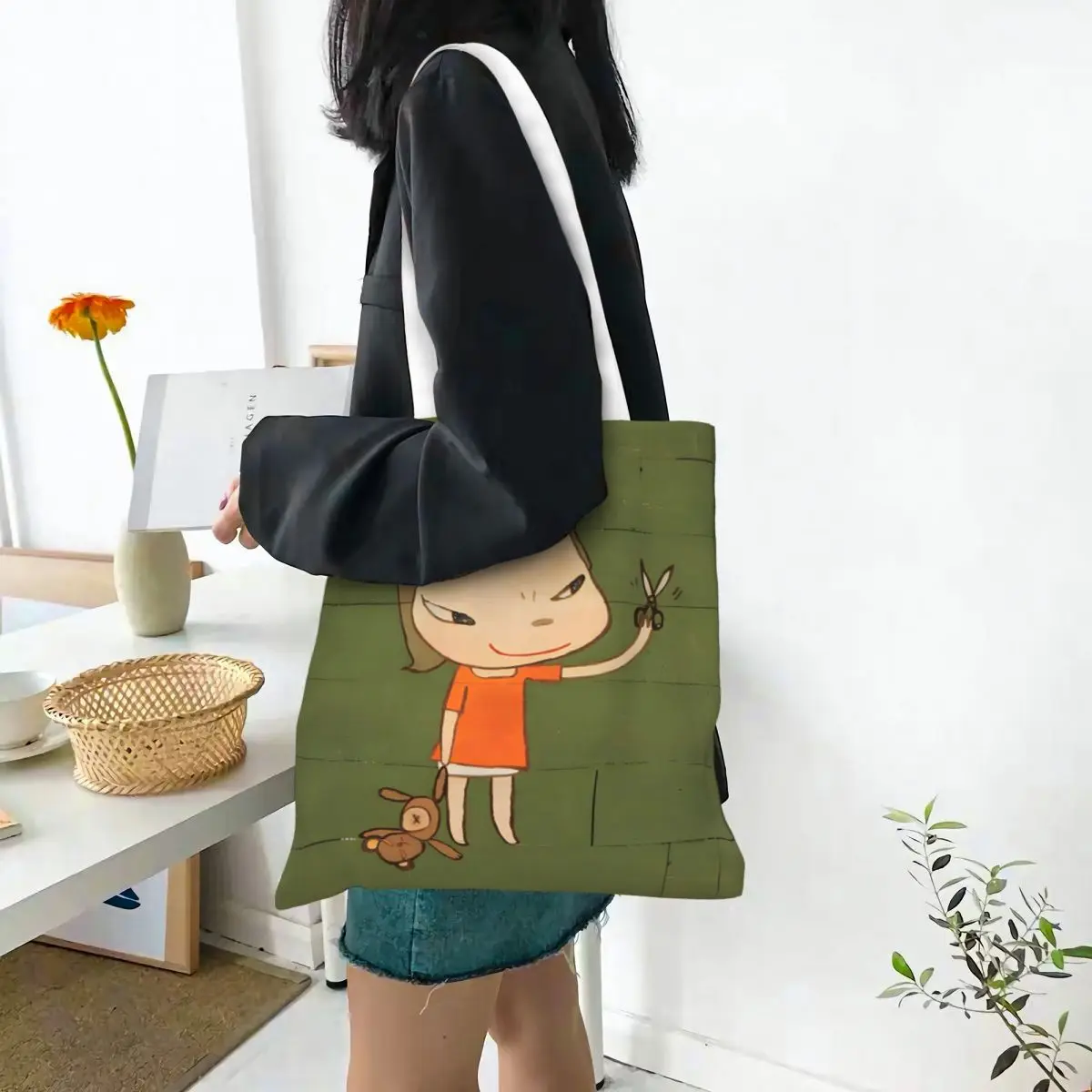 Yoshitomo Nara Real One Tote Bags Women Handbag Canvas College Shoulder Bag Reusable Shopping Bag