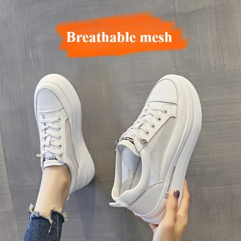 

Women's mesh shoes summer new breathable non-slip slope heel height increase low-top genuine leather elastic versatile trend