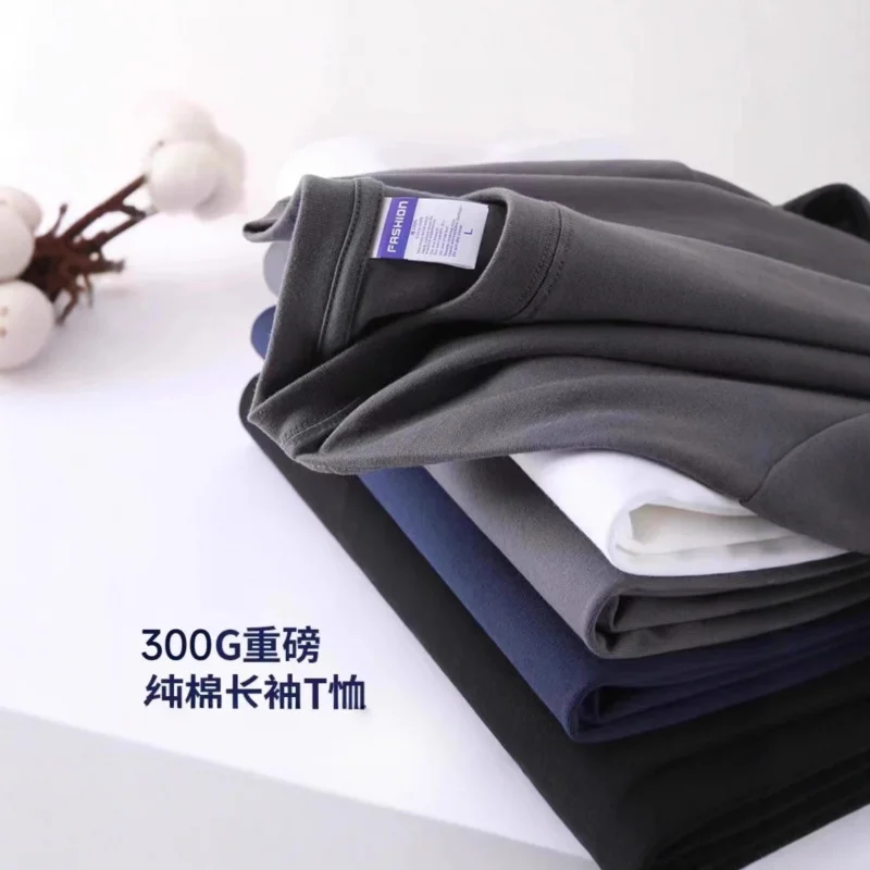 

% Cotton Heavyweight 260G Cotton Long Sleeve-Shirt Men And Women, Spring And Autumn Outerwear, Inner Laye