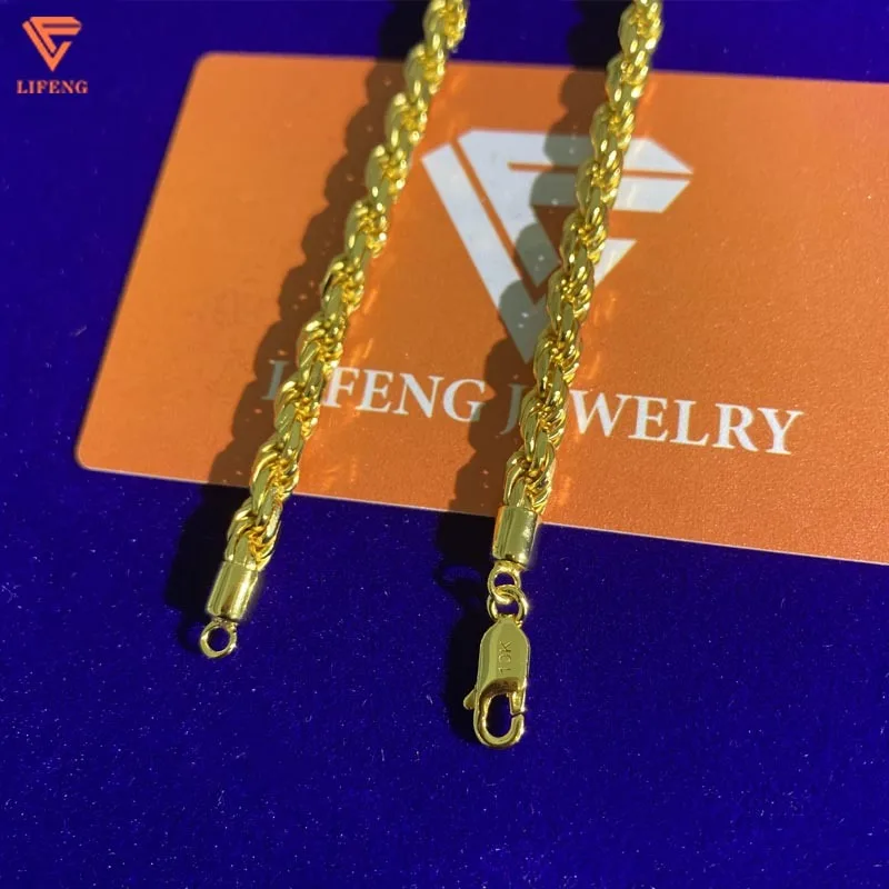 Lifeng Jewelry 5mm Hip Hop Punk Gold Color Necklaces 925 Sterling Silver Swag Twist Rope Chain Necklace for Women Me