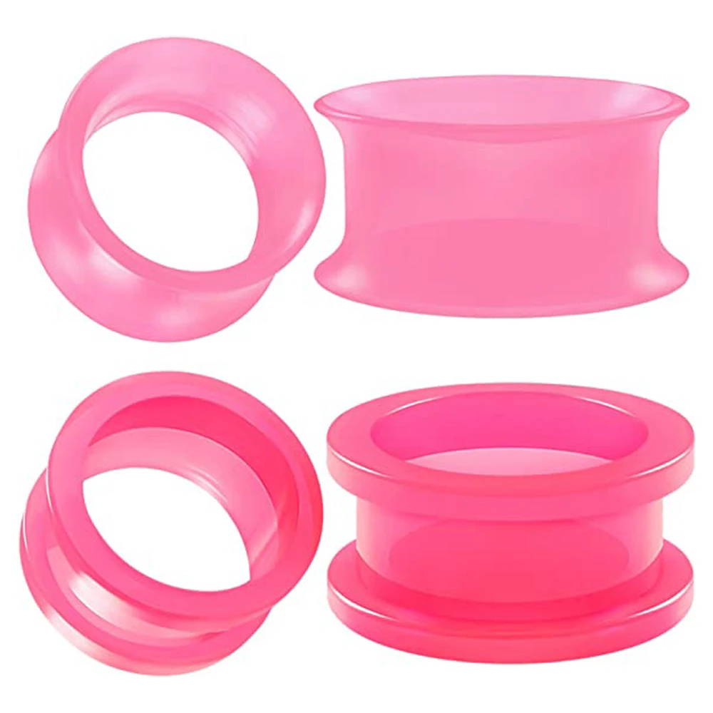 Pink Silicone Double Flared Saddle Piercing Jewelry Stretched Ear Plugs Earring Lobe Acrylic External Flesh Tunnel