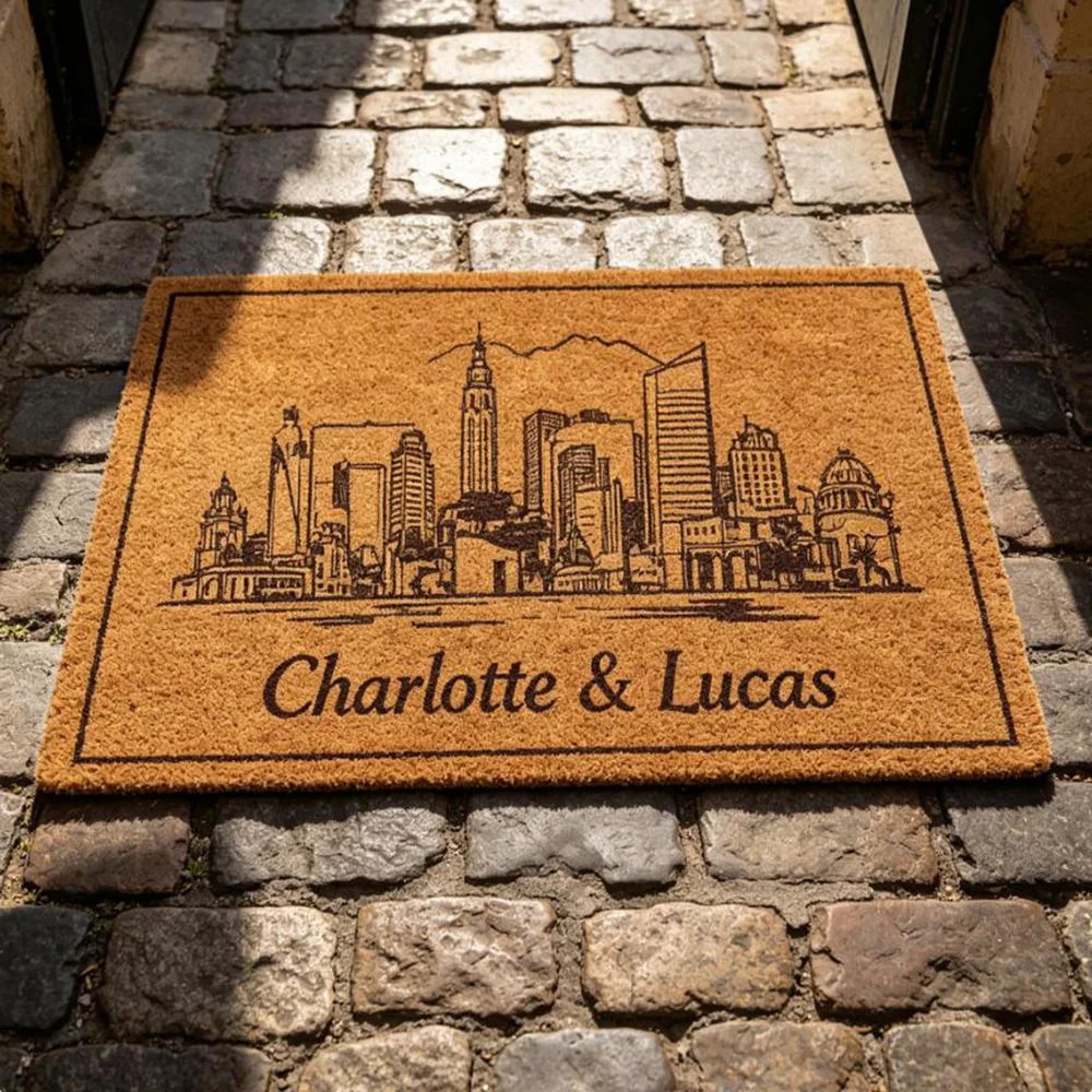 Tapis de sol décoratif pour couloir, motif imprimé signature urbaine, résistant à l'humidité, stable, pour une pose quotidienne