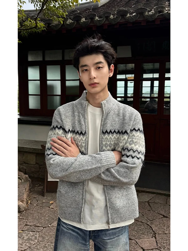 

Cleanfit American Sle f High Collar Knitted Sweater Coat Men's Autumn Winter Zipper Casual Faion Regular Fit Knitwear