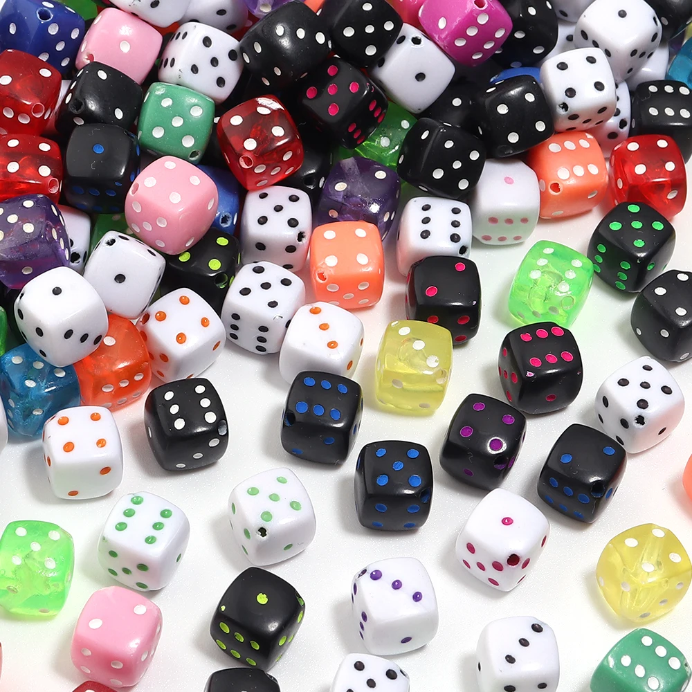 50 Stück/Lot 8mm Würfel-Acrylperlen, quadratische lose Spacer-Perlen, bunte Punkt-Würfelperlen für die Schmuckherstellung, DIY-Armbänder, Zubehör