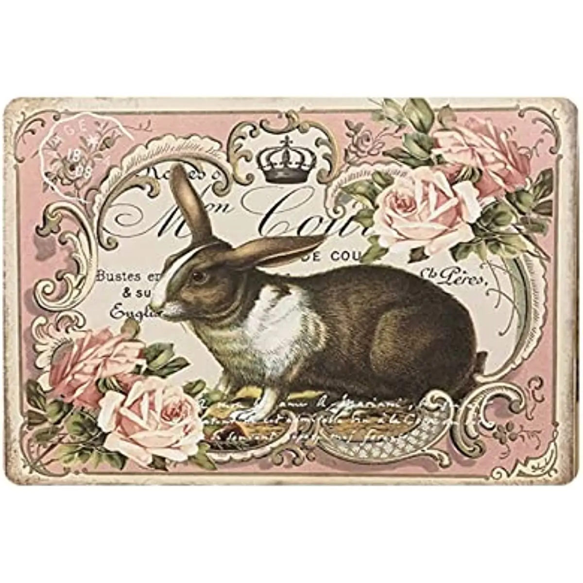 Metal Tin Sign Easter French Bunny Enjoy Afternoon Tea Flower Rabbit Shabby Nostalgic Home Living Room Garden Bedroom 12x8 In