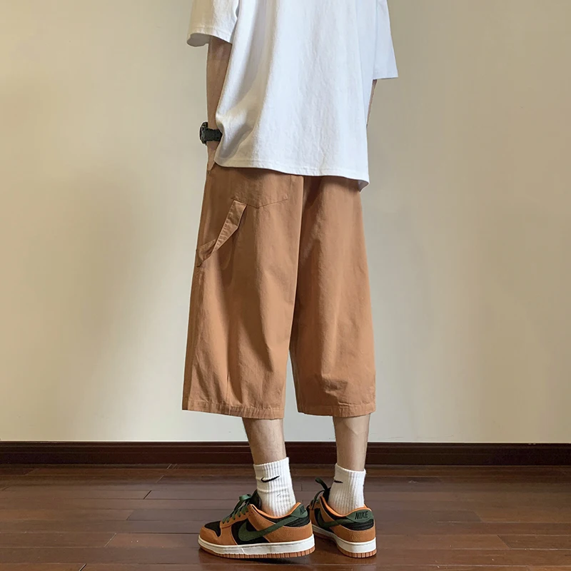 

Мужские свободные повседневные шорты-бриджи в японском ретро-стиле, оранжевые, модель 67, летние, модные, дышащие, для работы