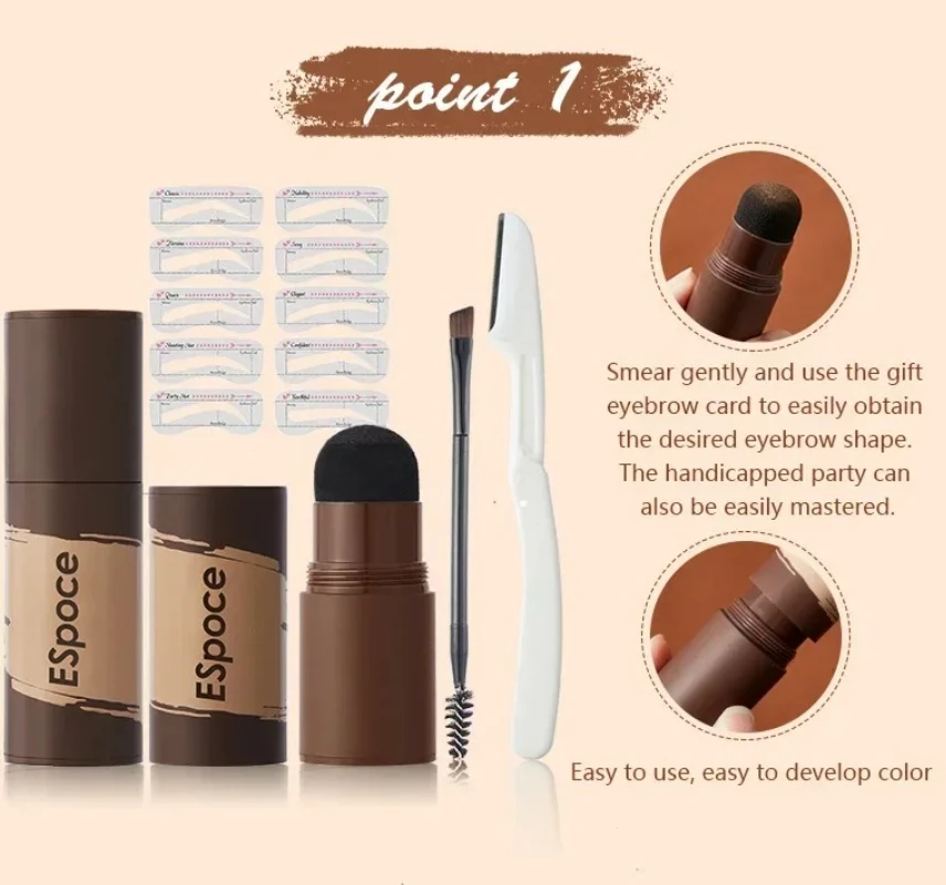 Pudaier Komplettes Augenbrauenpuder-Stempel-Shaping-Set, Pinsel, Augenbrauenfarbe, Augenbrauenstift, Augenbrauen-Schablone, Haaransatz, Verbesserung des Stickes