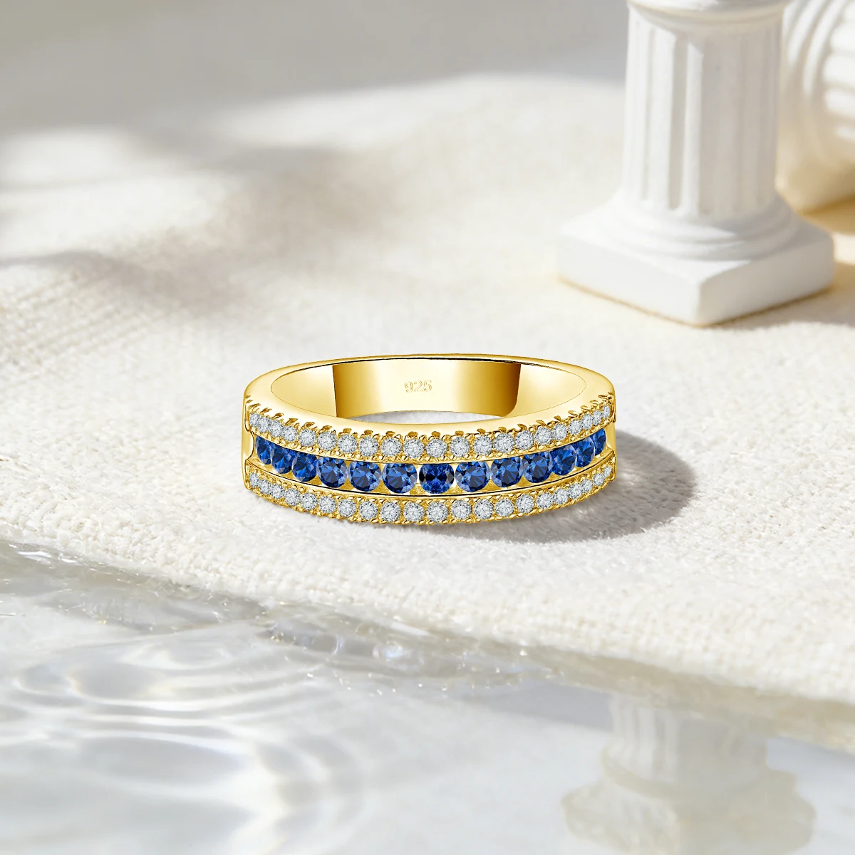 925 Silber Mehrschichtige Stapelringe für Damen, Herren und Paare, Verlobungsschmuck, Wasserfester Fingerring mit Blauem Korund – Detail 6