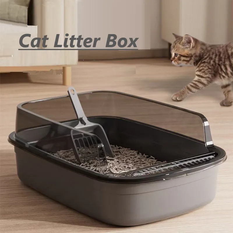 Cat Litter Box Kitty Sandbox Semi-enclosed High Side Splashproof Cat Toilet Pet Bedpans with Litter Scoop Cleaning Cat Supplies