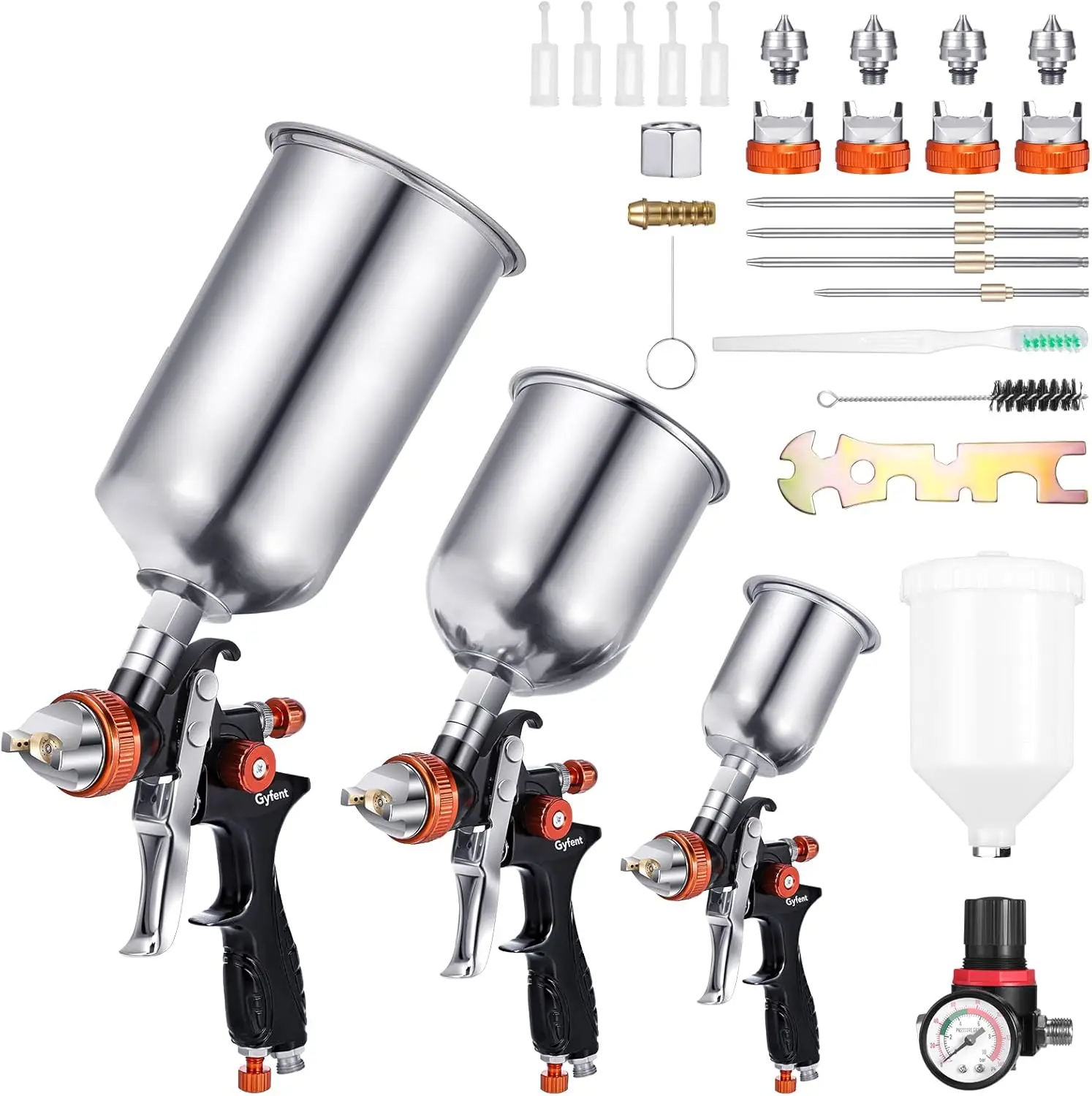 

HVLP Spray Paint Gun Set with Multiple Nozzles & Kettles for Car, Furniture, DIY Painting