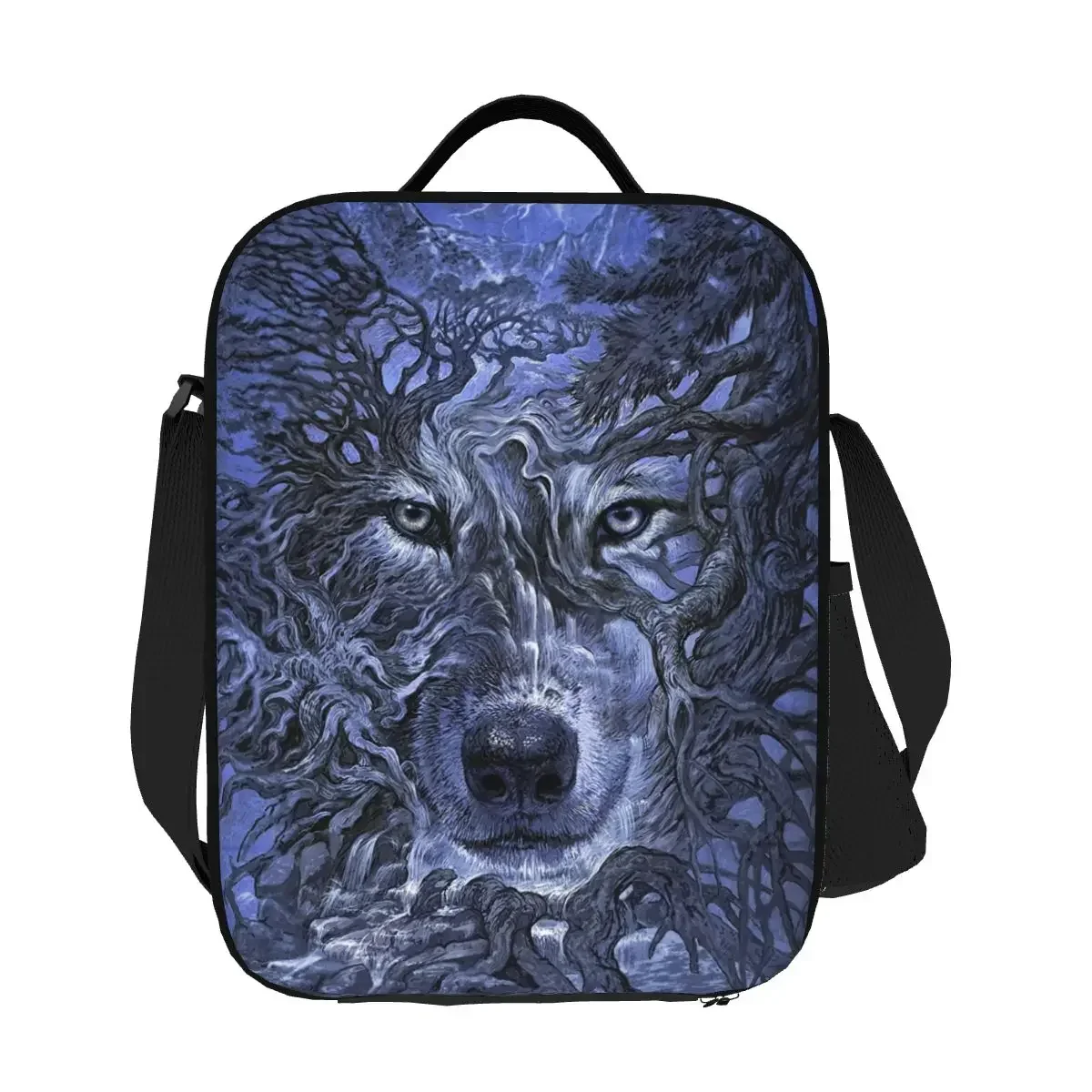 Lancheira com isolamento térmico de árvore de lobo, feminina, animal, portátil, recipiente de almoço para acampamento ao ar livre, armazenamento de viagem, caixa de comida bento