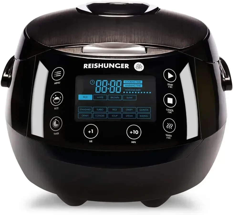 Reishunger Digital Rice Cooker and Steamer, Black, Timer - 8 Cups  Premium Inner Pot, Multi  with 12 Programs & 7Phase T