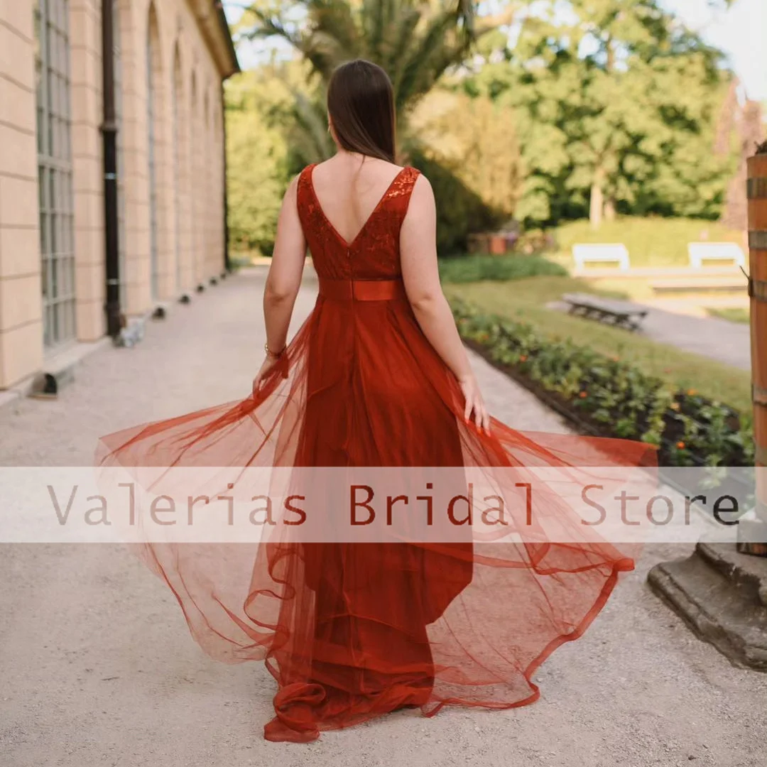 Vestido de tul sin mangas con cuello en V Alto y Bajo Para mujer, traje de noche Formal, Para fiesta de boda, Para Niñas, rojo, 2024