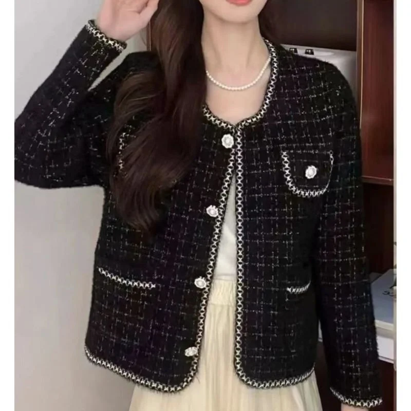 Spring Autumn  Small Fragrant Style Jacket 2026 New Women's Coat Top White Black Imitate Mink Fur Cardigan Jacket Outerwear