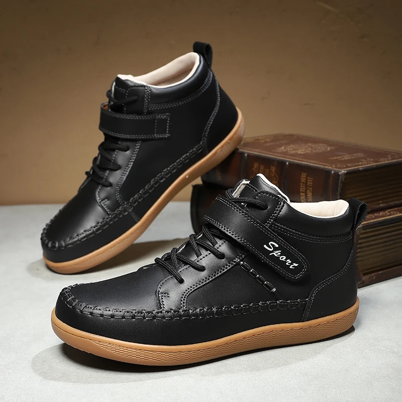 Nuevas botas de cuero para hombre, ideales para actividades al aire libre, con diseño minimalista, perfectas para senderismo, con suela plana, puntera ancha, estilo botines para caminar descalzo, y zapatillas deportivas para hombre, ideales para el invierno.