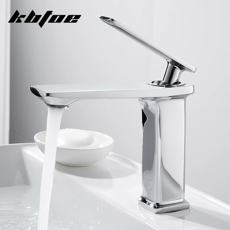 Chrome Modern Wash Basin Faucets Bathroom Cold and Hot Water Vessel Sink Mixer Taps Deck Mounted Single Handle Brass Crane