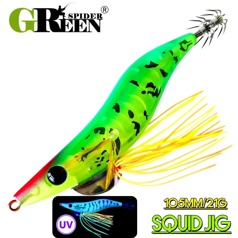 GREENSPIDER 21G UV Squid Bait Squid Jig Eging Artificial Bait Webfoot Octopus EGI Cuttlefish Sea Fishing Lures Squid Lure