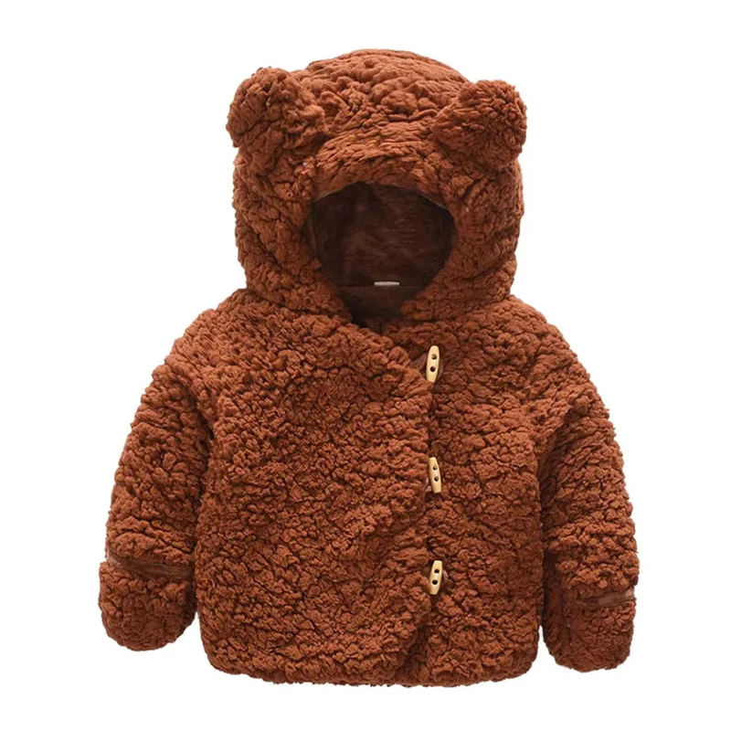 

Woolen Coat Boy and Girl Cartoon Hooded Coat Lamb Fur Coat Baby coat Baby Winter Coat Children Plus Velvet Thick Warm Quilted
