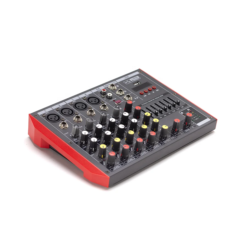Mixer professionale Console di missaggio digitale Bt a 6 canali con effetto riverbero Mixer interfaccia live USB Karaoke
