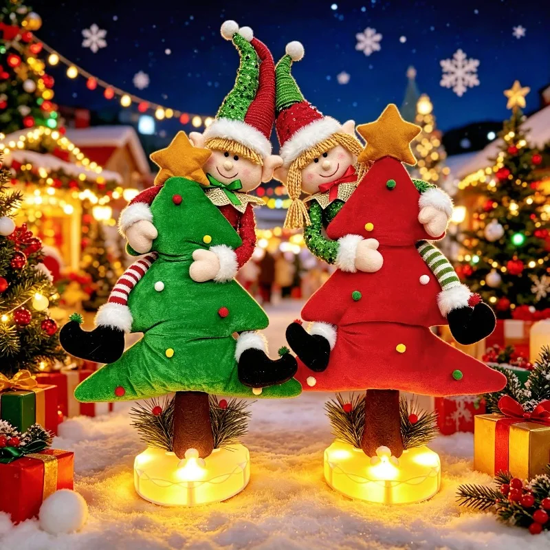 2027 New Christmas Elf Decorations Glows Dancing Christmas Elf Tree-Hugging Plush Toy Gnomes Xmas Home Party Decor Ornaments