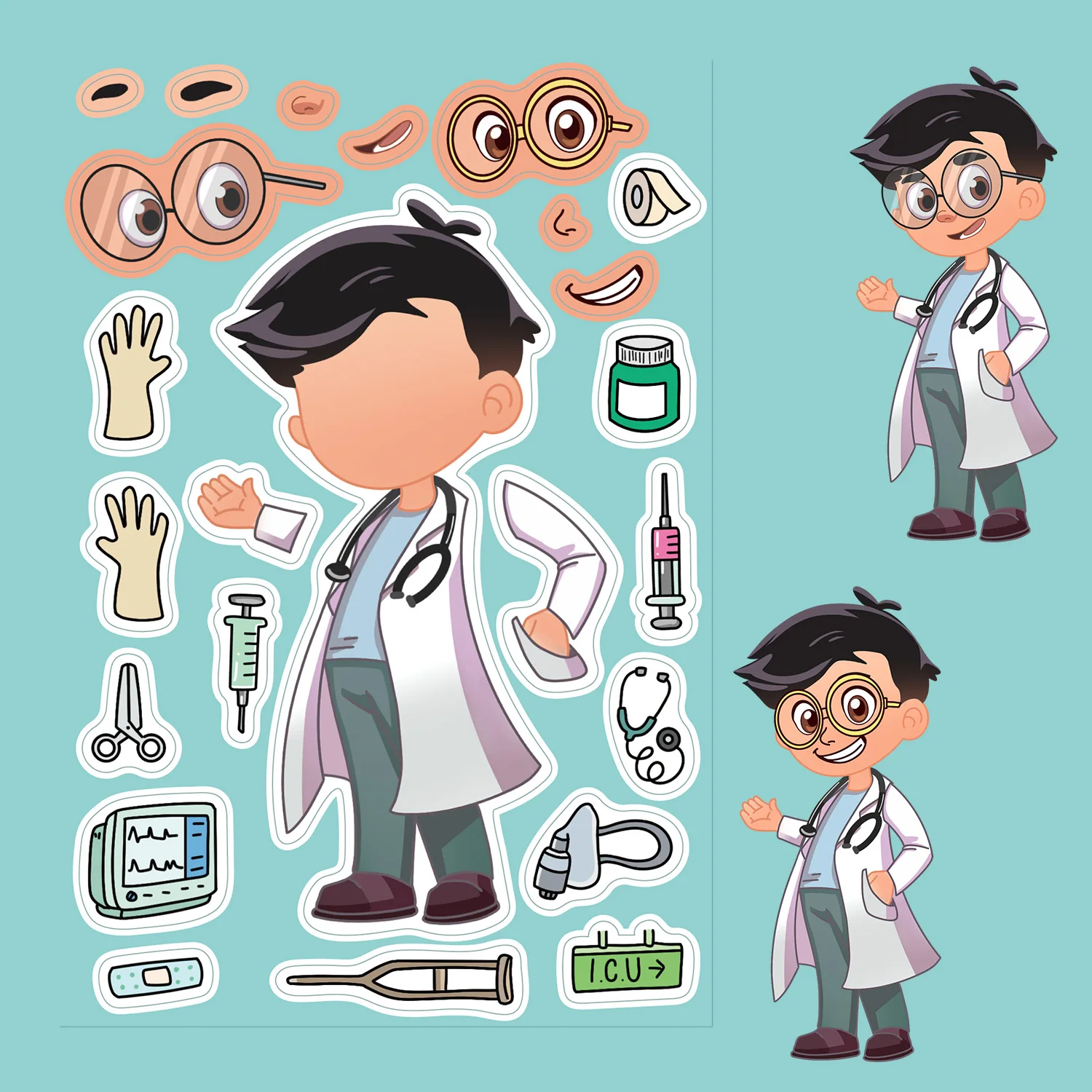 8PCS Professional Image Stickers Face Changing Parent Child Creative Puzzle Puzzle Fun Nurse Doctor Teacher Firefighter