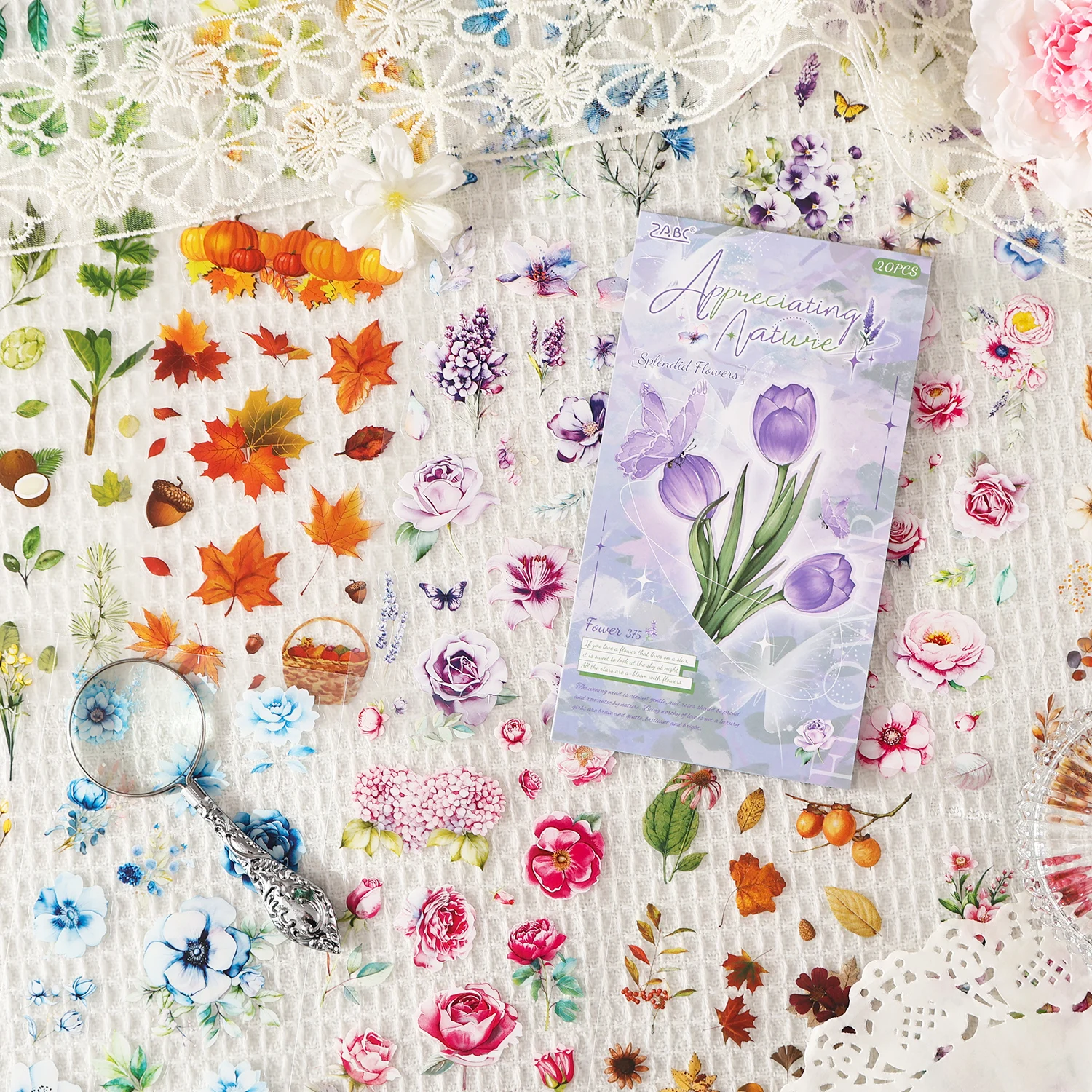 

20 Sheets Cute Die-cut Flash flowers Decorative Stickers Book DIY Scrapbooking Phone Case Collage Aesthetic Stationery Stickers