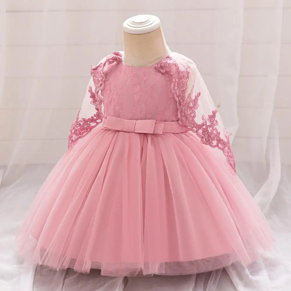 Summer Girls' New Lace Embroidered Mesh Shawl Princess Dress Children's Day School Party Performance Evening Dress