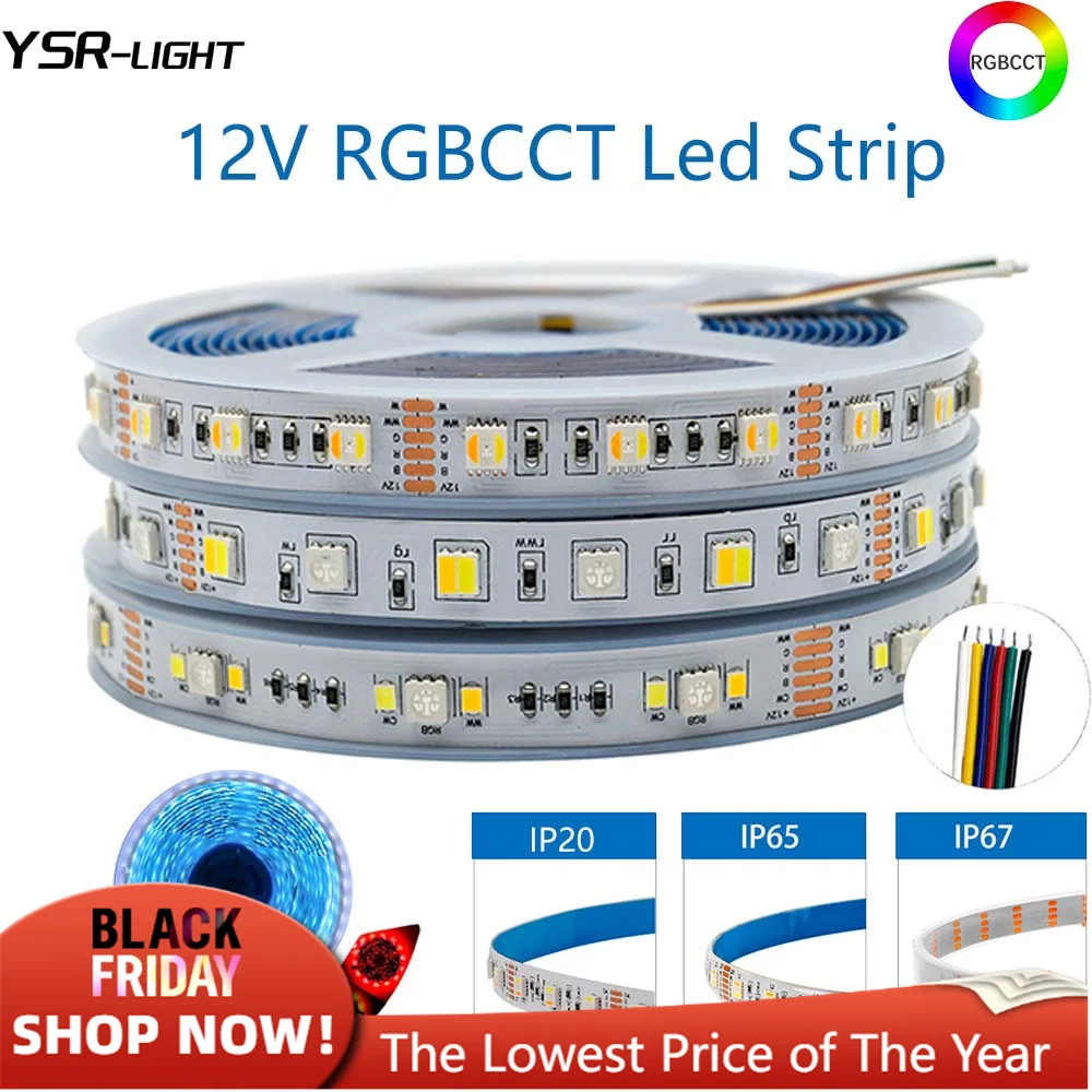 1-5M DC12V RGBCCT LED Light Strip 12MM SMD5050+2835/2IN1/5IN1 RGB+W+CW 60Leds/M 90Leds/M Waterproof Flexible Holilday Room Decor