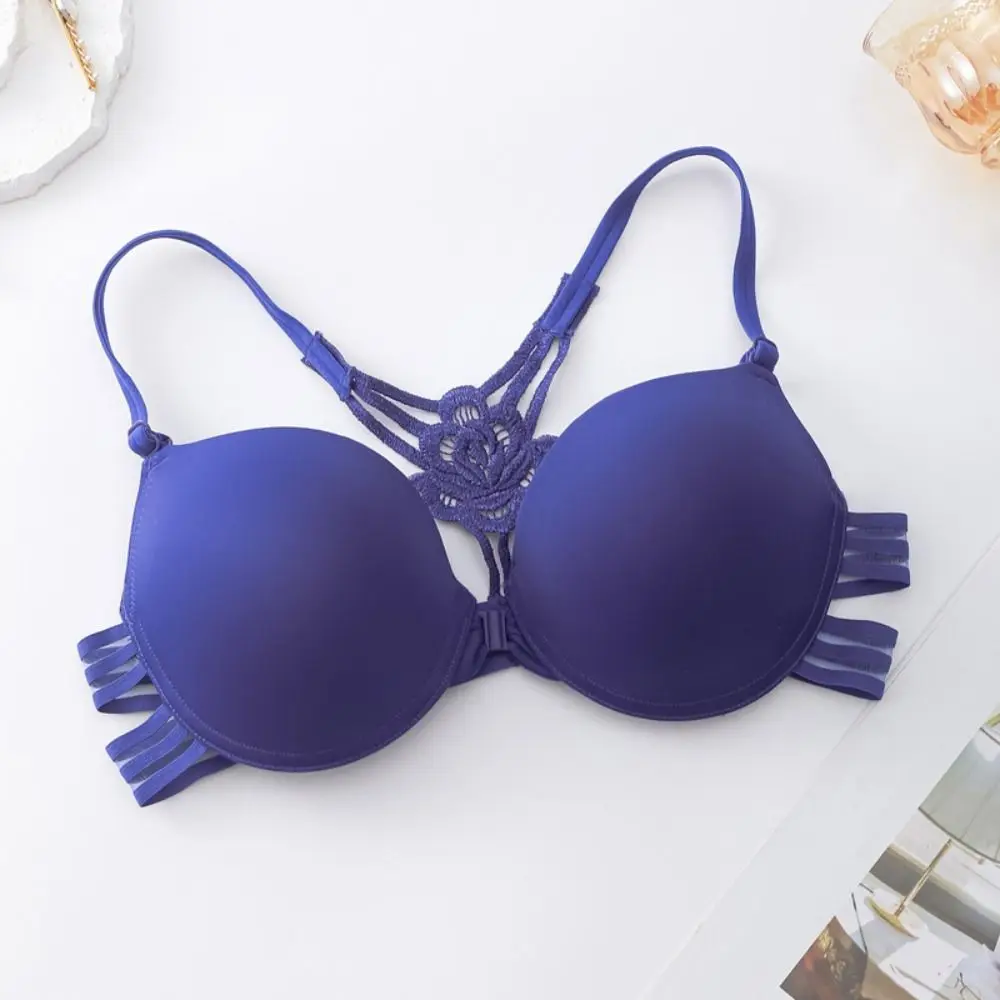 Fashion Front Button Lace Bra Women Beautiful Back Flower Push Up Bra 3/4Cup Intimates Seamless Bra Girl