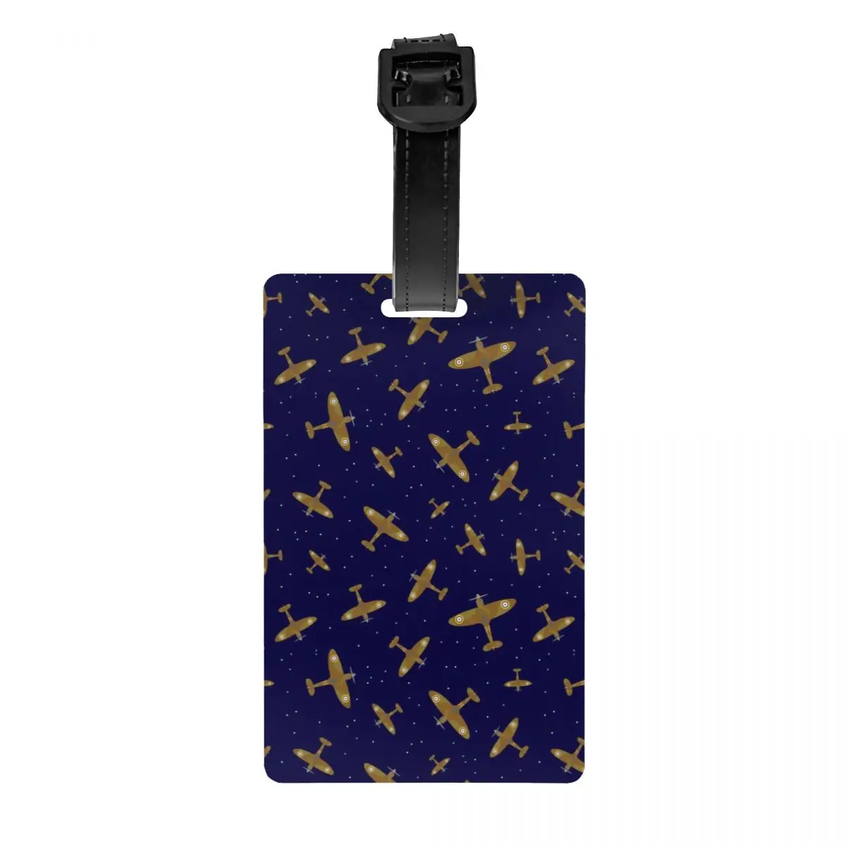 Spitfire War Planes In Flight On Navy Blue Luggage Tag Supermarine Fighter Pilot Travel Bag Suitcase Privacy Cover ID Label