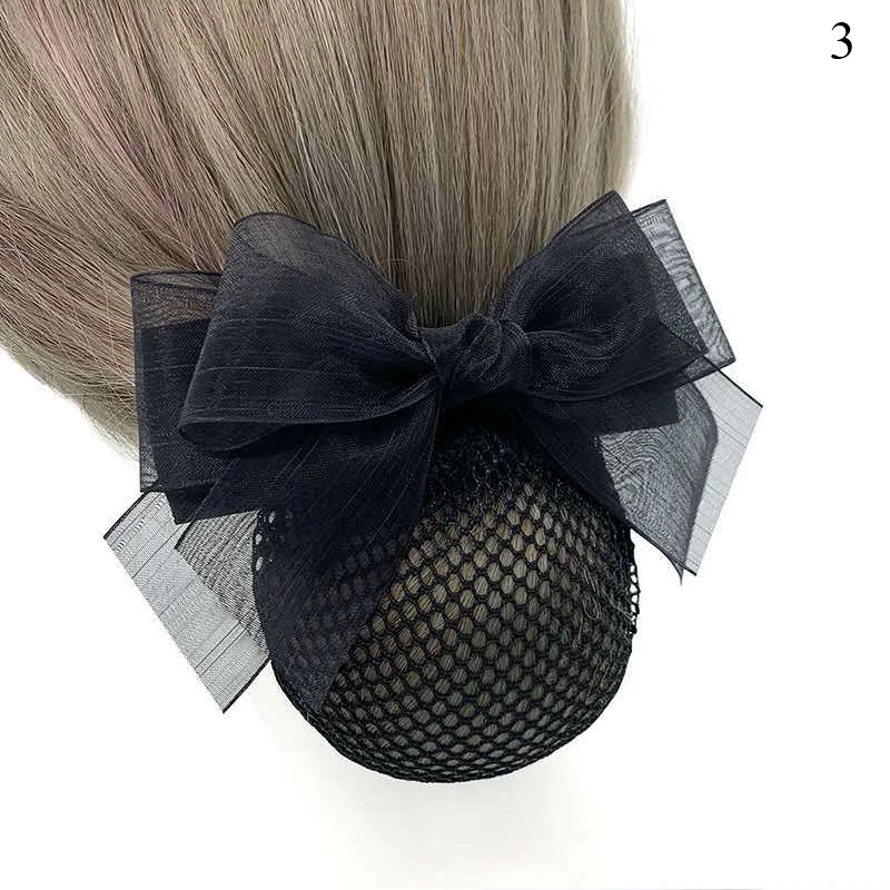 2022 New Ribbon Bows Net Hairgrips Crochet Bun Net Snood Bow Hair Clips Mesh bow Net Barrettes Office Lady Bow Tie Barrette