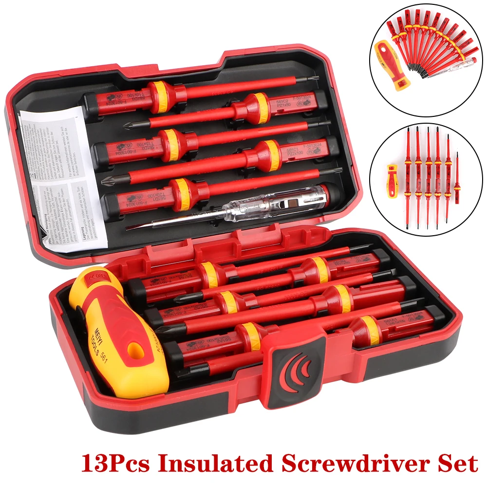 

13Pcs/Set Electrician Tool Insulated Screwdriver Set Portable Plum Blossom Head Slotted Head With Case Magnetic 1000V Convenient