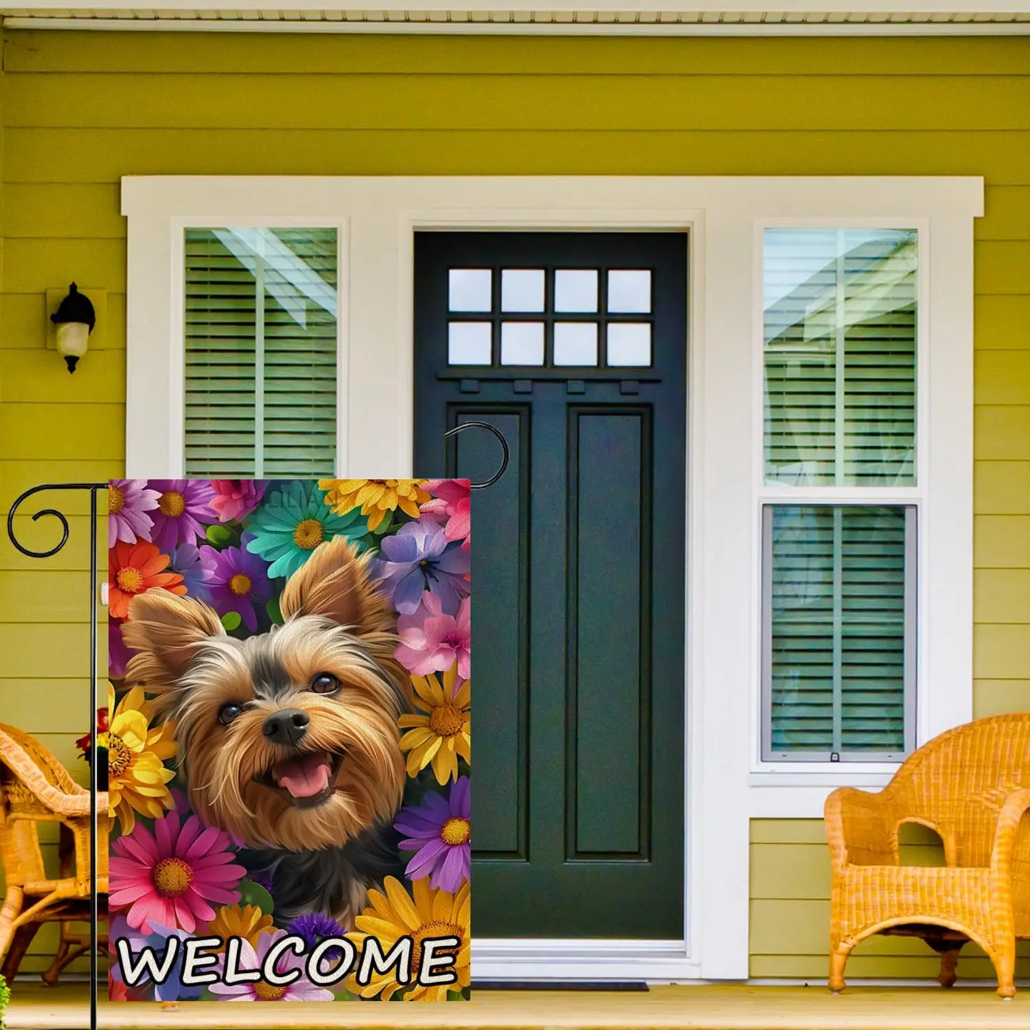 Welcome Yorkie Garden Flag Spring Summer Colorful Daisy Garden Flag dog 12x18 Inch Double Sided Small Burlap Seasonal Holida GGO