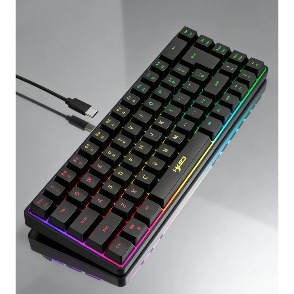 

Игровая клавиатура Teclados с 68 клавишами, проводная, мембранная, с RGB-подсветкой, многофункциональная, с разделением клавиш, 65% USB-клавиатура