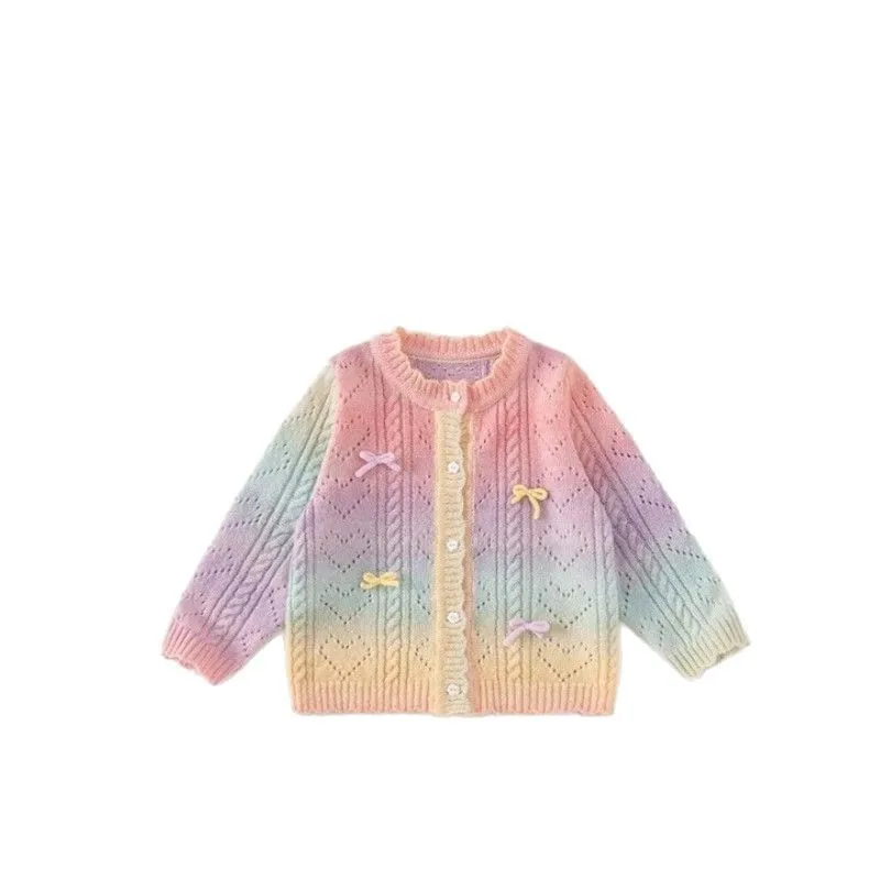 Cardigan Gradient Color Knitted Sweater Grils Children Spring New Sweet Cute Fashionable Comfortable Soft Korean Loose Casual