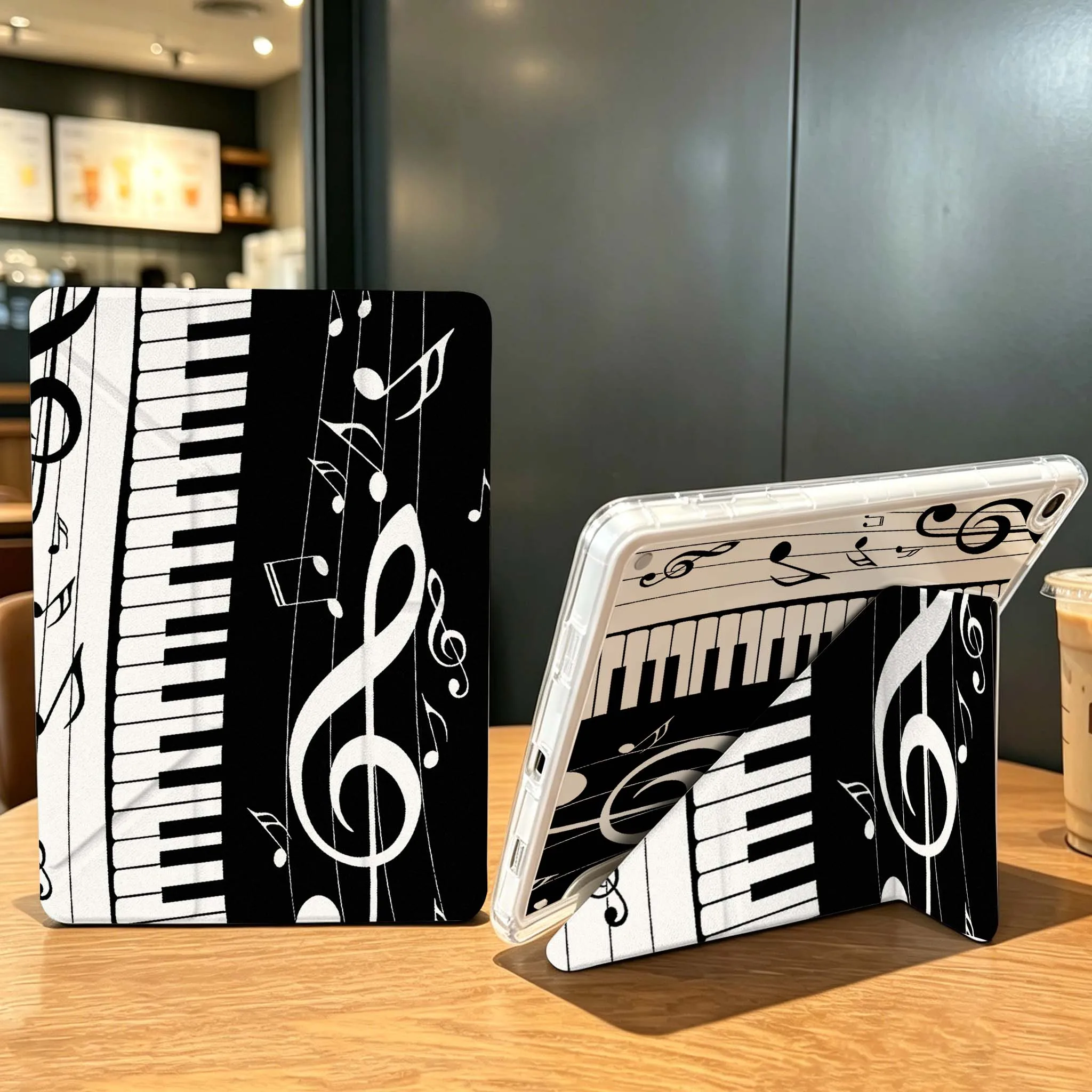 Piano Music Notes Case For Samsung Galaxy Tab A9 A8 A11 S6 S7 S8 S9 S10 FE Plus Lite Transparent Y-Shaped Folding Tablet