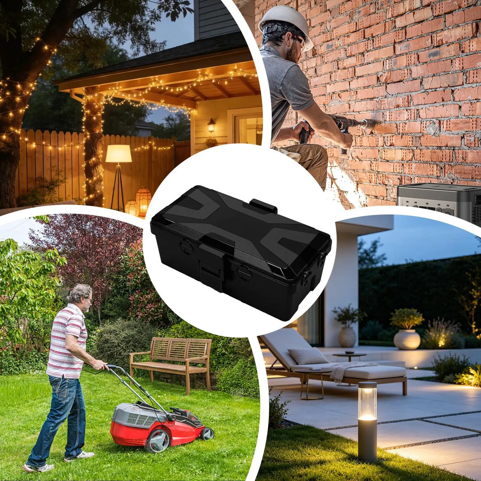 Outdoor Waterproof Electrical Junction Box IP54 Weatherproof Extension Cord Storage Box for Outdoor String Lights 6 Cable Ports