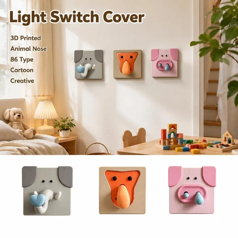 3D Printed Light Switch Cover Animal Nose Cartoon Joystick Switch Stickers Funny Easy Install Switch Protector Home Ornament
