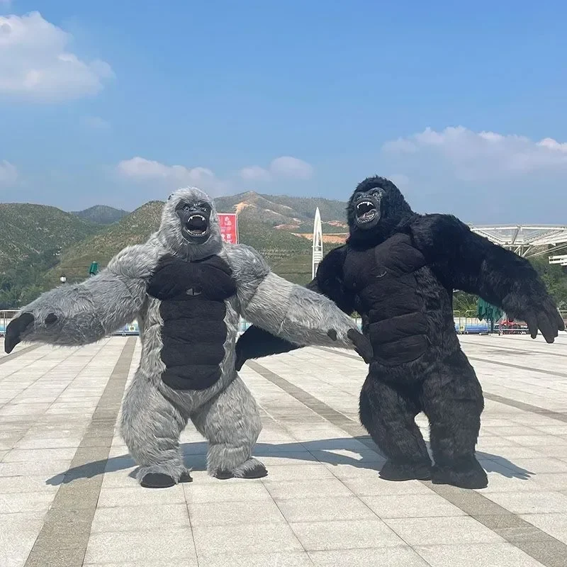 

Real Life Inflatable King Kong Costume Full Mascot Suit Giant Adult Fur Gorilla Cosplay Fancy Dress for Events Party no battery