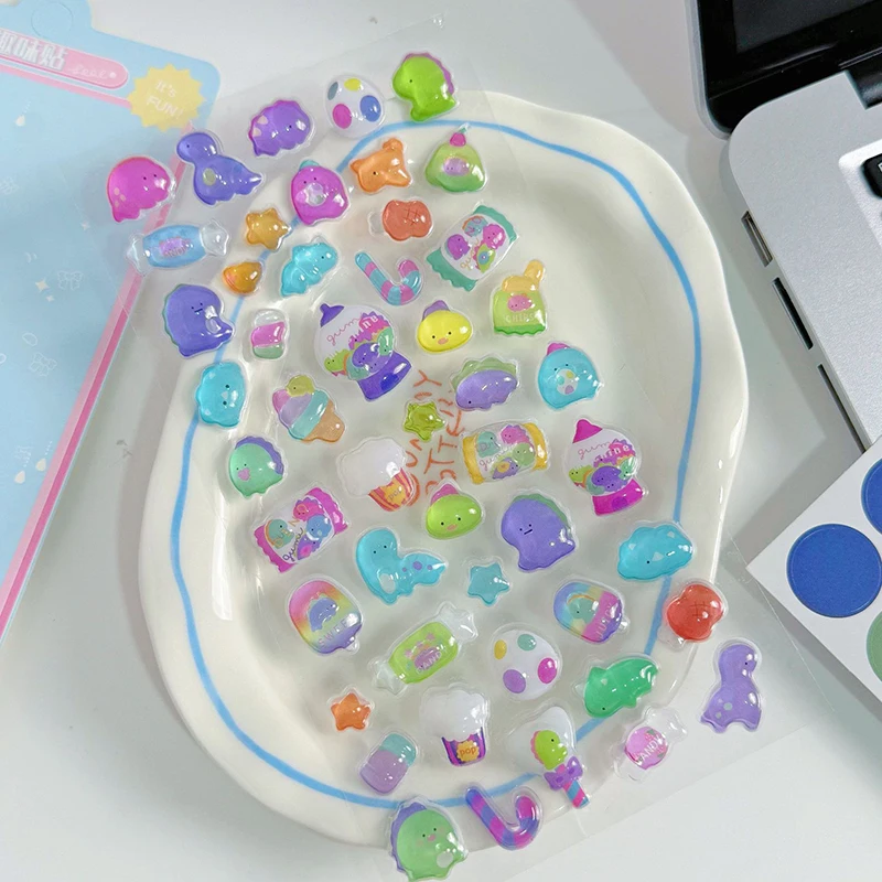 3/6pcs 3D Relief Sticker Funny Sweet Children Sticker Toys Luminous Scrapbooking Diy Decor Journaling Stationery Stickers TMZ