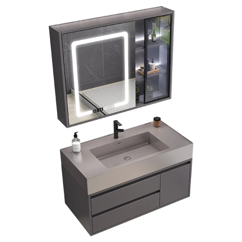 

Умный шкаф для ванной комнаты из цельного дерева, комбинация умывальника