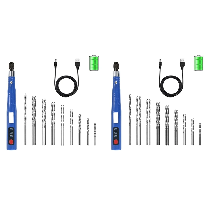 2X Electric Cordless USB Rechargeable Hand Drill Kit For Jewelry Making,Pin Vise Set For Resin Keychain Polymer Clay